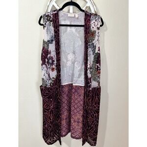 Logo Lavish Lori Goldstein SMALL Velvet Open Front Pockets Sleeveless Tunic Top